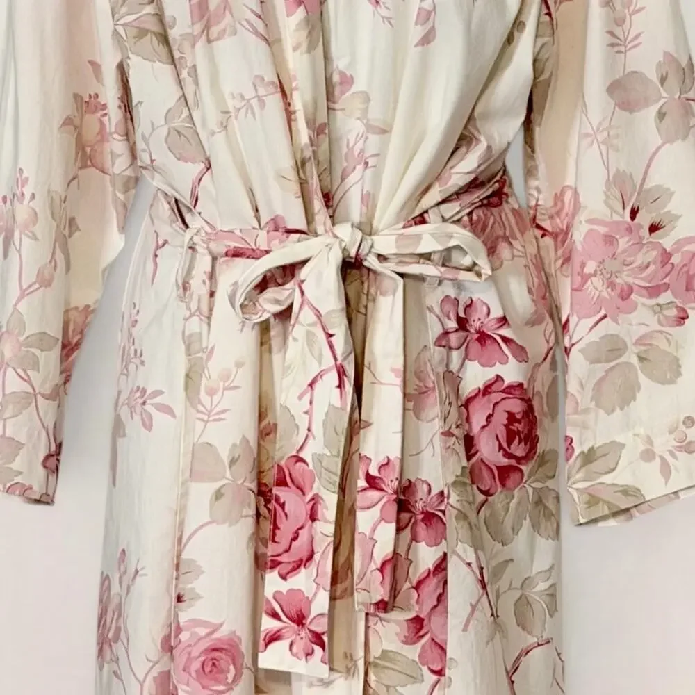 Vintage 90s Floral Cotton Kimono Robe Cottagecore Wrap Duster Mas d’Ouvan Paris - Picture 6 of 11